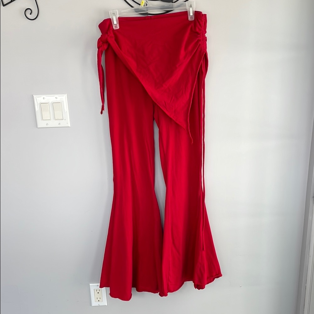 Vibrant Red Flare Pants with Tie Waist